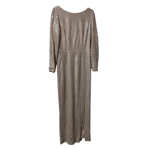 Eliza J Gown Champagne Sequin Long Sleeve - Picture 2 of 6